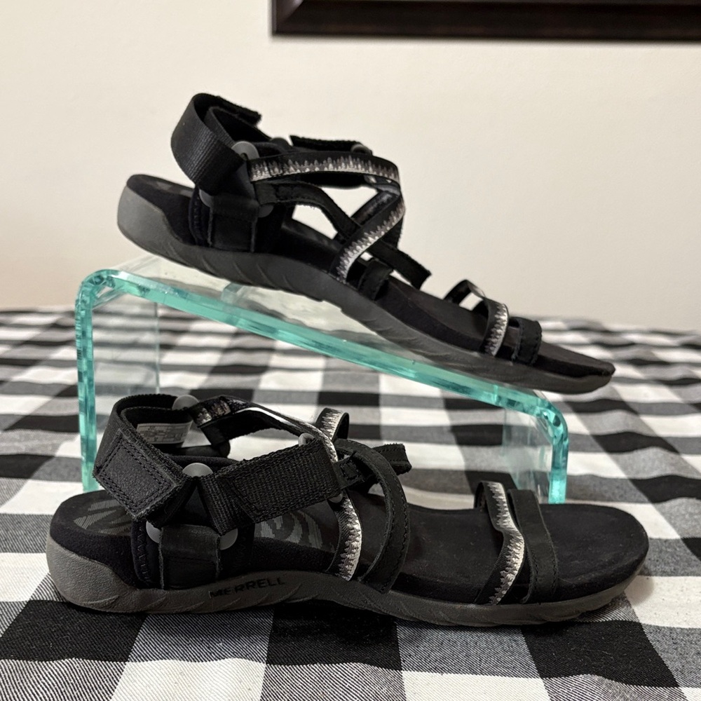 Merrell Terran 3 Crush Lattice Sandals Women's Size 8 Black Gray Strappy